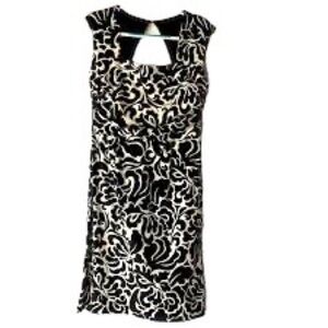 Donna Ricco Women's Plus Size Hawaiian Floral Black White Sheath Dress, Sz 14